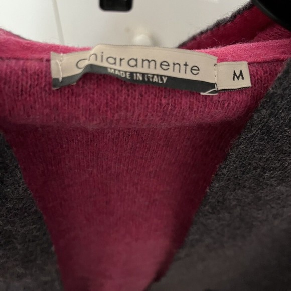 Chiaramente Open Front Hooded Gray/Pink Cardigan Wool Blend Made in Italy Sz M - Picture 4 of 7